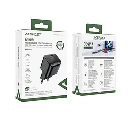 Мережевий зарядний пристрій Acefast A77 mini PD30W GaN USB-C charger чорний - мініатюра 2