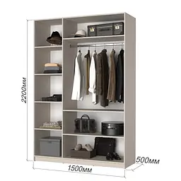 Шафа 3-дверна з антресоллю MebelStar Оскар ДСП BL-B, комплект полиць 150x52x260 см Дуб бурштиновий (MBS-4953) - мініатюра 3