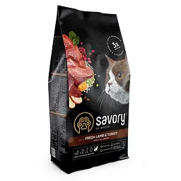 Сухий корм Savory Adult Cat 2 кг для кішок з чутливим травленням (ягня та індичка)
