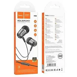 Навушники металеві Hoco M108 Spring metal universal earphones with mic чорні - мініатюра 2