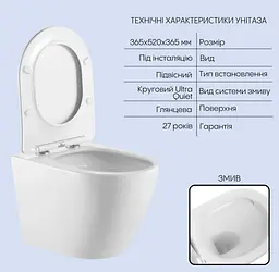 Набір Qtap Nest 4 в 1 підвісний унітаз Robin Ultra Quiet 520x365x365 + комплект інсталяції QT13332381AW47504 - мініатюра 3