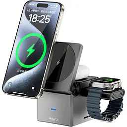 Бездротовий зарядний пристрій WiWU Wi-W030 3in1 Wireless Charger with MagSafe Black [121107] - мініатюра 2