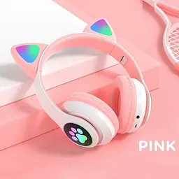 Бездротові дитячі Bluetooth навушники з котячими вушками та LED підсвічуванням STN AKS 28 рожевий - мініатюра 3