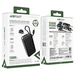 Зовнішній акумулятор Acefast M7 PD30W power bank with cable 10000mAh, Black (6974316283379) - мініатюра 2