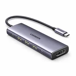 USB-C хаб UGREEN CM511 5 в 1 3 USB-A и 1 USB-C для данных теоретически до 5 Гбит/с DisplayPort 4K 60 Гц 2K 120 Гц 1080p 144 Гц вход USB-C PD 3.0 до 100 Вт сквозная зарядка для видео нужен USB-C с DisplayPort Alt Mode дублирование/расширение HDR G-Sync AMD FreeSync Windows macOS Linux без драйвера хаба Steam Deck и ROG Ally требуют питания PD Android iOS iPadOS требуют полнофункционального USB-C встроенный кабель 0,3 м космический серый (75642)
