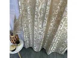 Штори жаккард "Вензель" бежеві 150х270 см, 2шт, тасьма ALBO pbe0052935 - мініатюра 5