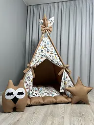 Вігвам Індіанці 5 на коричневому з матрасиком БОНБОН та кошиком для іграшок Повний комплект 0376 - мініатюра 6