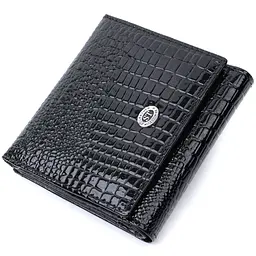 Компактний жіночий гаманець з натуральної лакованої шкіри ST Leather 22688 чорний - мініатюра 5
