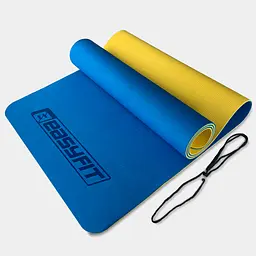 Килимок для йоги та фітнесу TPE+TC 6 мм двошаровий синій-жовтий EasyFit fit0025087