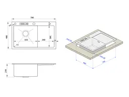 Кухонна мийка чорна з правим крилом Nett NB-7848(R), Чорний - мініатюра 11
