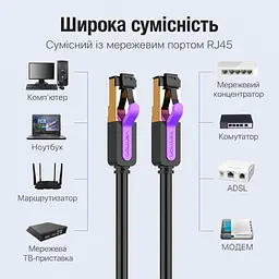 Мережевий патч-корд Ethernet Cat.7 Vention 20 м LAN-кабель роз'єми RJ45 8P8C 10 Гбіт/с за умови підтримки цієї швидкості портами та мережевим обладнанням екранування алюмінієвою фольгою та металевим обплетенням смуга пропускання 600 МГц чорний із золотистими та фіолетовими акцентами (ICDBQ) - мініатюра 5