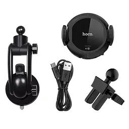 Холдер Hoco CA35 Black (Кріплення присоска + Вентиляційна решітка) + Wireless Charger - мініатюра 2