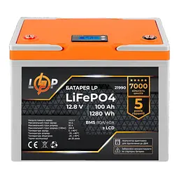 Акумулятор LP LiFePO4 12V (12,8V) - 100 Ah (1280Wh) (BMS 80A/40А) пластик LCD для ДБЖ
