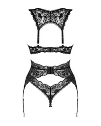 Комплект білизни Obsessive Donna Dream 3-pcs set XS/S Black, бюстгальтер, стрінги, пояс для панчіх - мініатюра 4