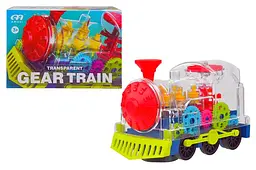 Іграшковий паровозик прозорий з шестірнями світлозвукові ефекти Transparent Gear Train R05 в коробці р.17,5х10х12,3см