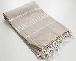Рушник пештемаль Turkey Towel 100х180 см легкий великий для пляжу басейну бані сауни підстилка на дачу пікнік природу відпустку море полоса бежевий - мініатюра 2
