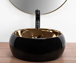Умивальник Rea Luna black matt gold накладний REA-U3306, Золотий - мініатюра 3