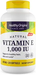 Витамин Е, Vitamin E, 1000 МЕ, 120 капсул Healthy Origins vit0001561