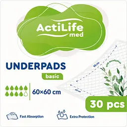 Пелюшки гігієнічні Actilife Med Basic поглинаючі 60х60 см 30 шт.