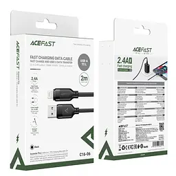 Кабель ACEFAST C16-06, USB to iP, 2.4A, 2m, TPE, TPU connectors, Чорний - мініатюра 2