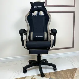 Геймерське крісло DEXON ONYX з підставкою для ніг, з тканини+велюрові вставки Cofee - мініатюра 3
