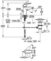 Змішувач для умивальника S-Size Grohe Eurosmart 332652433 Чорний матовий - мініатюра 5