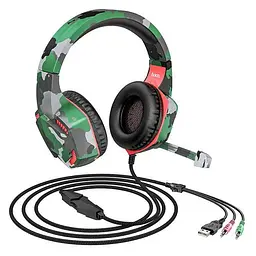 Дротова ігрова гарнітура Hoco Gaming headphones Hi-Res ESD08, USB, 2x3.5mm, 2m, Camouflage-Green - мініатюра 4
