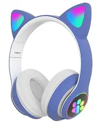 Повнорозмірні навушники бездротові No Brand Cat Headset M23 Bluetooth з RGB підсвічуванням та котячими вушками Blue