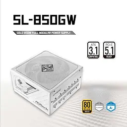 Блок живлення ASRock Steel Legend 850W ATX 3.1 80+ Gold White (SL-850GW) - мініатюра 2