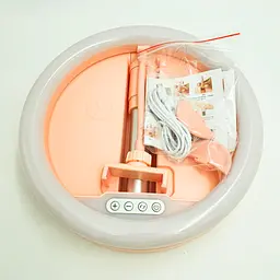 Кільцева LED лампа 26 см складана настільна з тримачем телефону та штативом до 168 см світло підсвічування для блогерів візажистів G2 рожевий - мініатюра 5