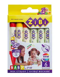Олівці воскові super jumbo, 6 кольорів, круглий корпус, Baby Line