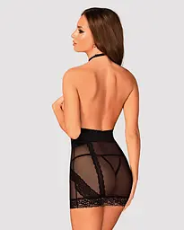 Напівпрозора сорочка з відкритими грудьми Obsessive Lacrisia chemise XL/2XL, чорна, з чокером - мініатюра 2