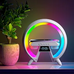 Акумуляторний нічник XM-X63 RGB з годинником, бездротовою зарядкою та Bluetooth колонкою (Білий) - мініатюра 7