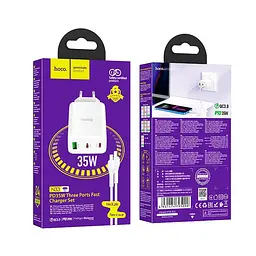 Адаптер мережевий HOCO Type-C to Lightning cabel Start three-port charger N33 білий - мініатюра 2