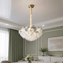 Золота підвісна люстра з кришталевим декором Splendid Ray L2123/500*H290/9, 50 см з підвісками на 9 ламп.