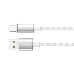 Кабель ColorWay USB - USB Type-C (M/M), zinc alloy braided, 3А, 1 м, Білий (CW-CBUC098-WT)