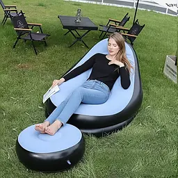 Надувний диван із пуфом Air Sofa / Надувне велюрове крісло з пуфиком + насос - мініатюра 4