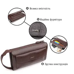 Красивий чоловічий клатч із натуральної зернистої шкіри Canpellini 21559 коричневий - мініатюра 4