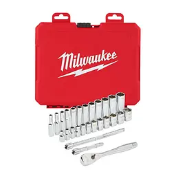Набір головок торцевих хромованих 1/4" MILWAUKEE з тріскачкою, (28шт), пластиковий кейс