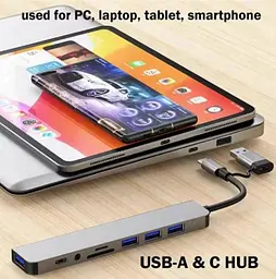 Мультифункціональний USB-хаб 8 в 1, універсальний адаптер, концентратор із входом Type-C, кардрідер, HDTV+PD+USB 3.0+SD+TF+Type-C - мініатюра 3