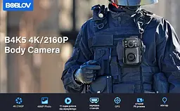 Нагрудна боді-камера Boblov B4K5 пам'ять 128Гб з дисплеєм 2.0 дюйма GPS нічний запис датчик руху акумулятор 3400 мА·год док-станція - мініатюра 2