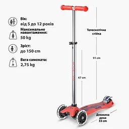 Самокат дитячий Micro Maxi Deluxe Glow LED Plus 3-колісний червона аура (MMD379) - мініатюра 4