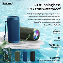 Портативна акустика Remax Star Series RGB Outdoor Wireless Speaker RB-M28 PRO 16 Вт бездротова синя - мініатюра 2