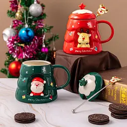 Кухоль з кришкою новорічний Merry Christmas 13665 400 мл червоний - мініатюра 2