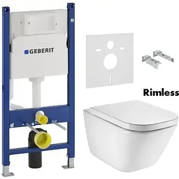 Комплект інсталяція Geberit Duofix 458.126.00.1 + унітаз Roca Gap Clean Rim A34H47C000 з кришкою Soft Close, Білий