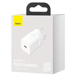 Мережевий зарядний пристрій Baseus Super Si Quick Charger 1C 25W EU білий CCSP020102 - мініатюра 2