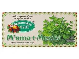 Чай пакетований трав'яний Карпатський чай ф/п М'ята+Меліса 1,35 г 20 пакетиків
