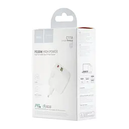 Мережевий зарядний пристрій Hoco C111A Lucky dual-port PD30W + QC3.0 charger ( EU ) Білий - мініатюра 2
