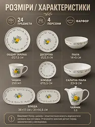 Столовий сервіз фарфоровий на 4 персони 24 предмети з чайником 1 л, тарілки 27,5/22,5 см (49676244) - мініатюра 3