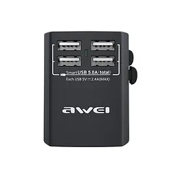 Універсальний адаптер зарядний Awei 4 USB AC Travel Adapter C-36 eu uk au us - мініатюра 2
